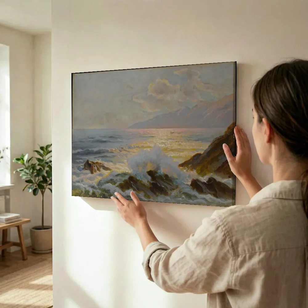 Sfeerimpressie: Maine Seascape van Constantin Westchiloff terwijl het wordt opgehangen