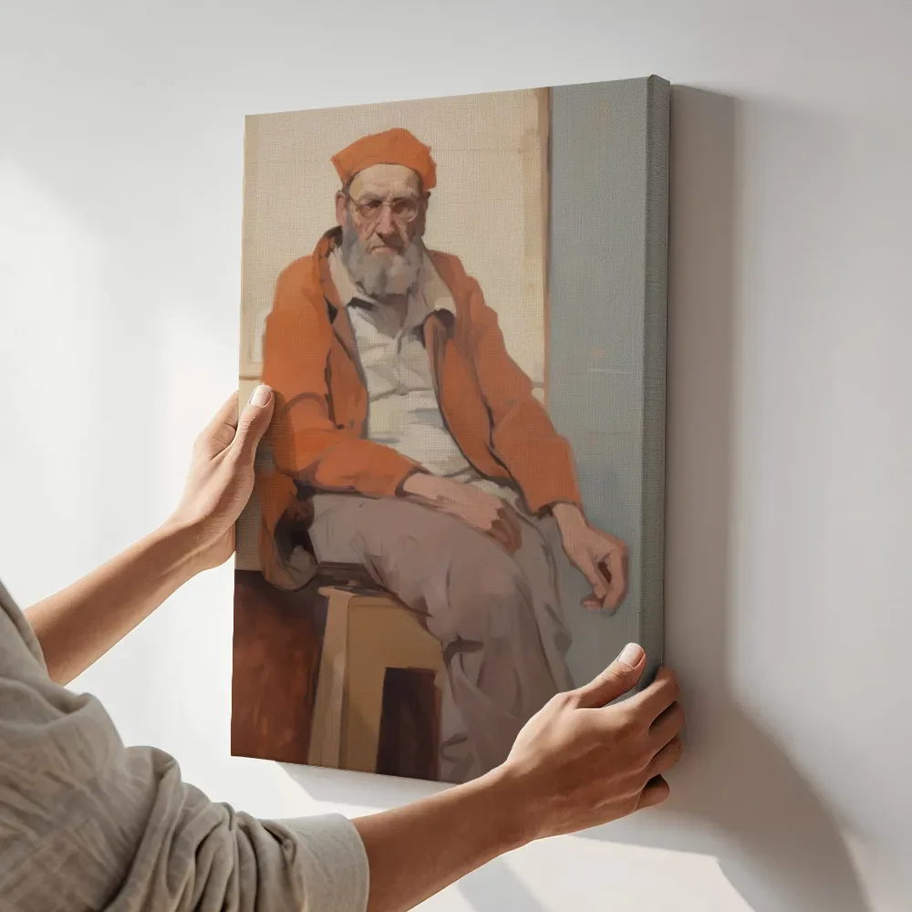 Sfeerimpressie: De man met de oranje baret terwijl het aan de muur wordt gehangen