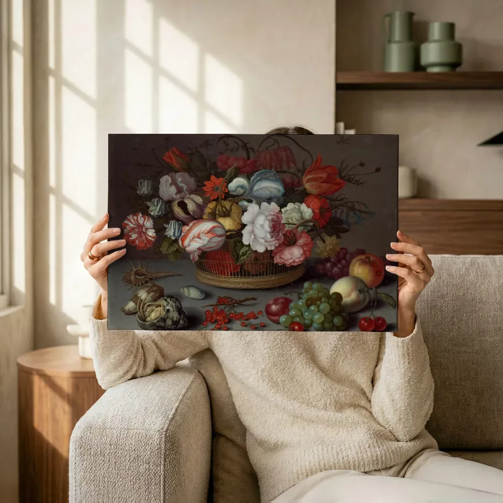 Sfeerimpressie: Mand met bloemen van Balthasar van der Ast terwijl het omhoog wordt gehouden