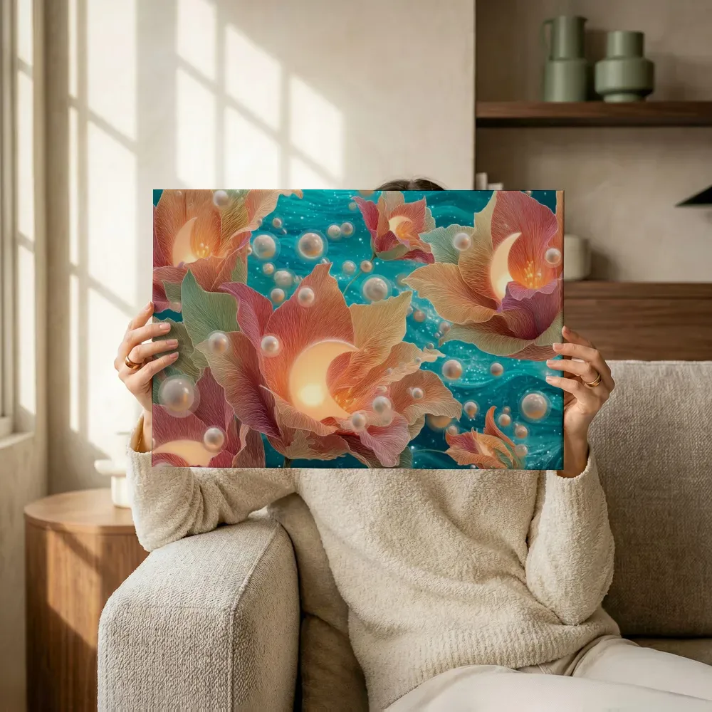 Sfeerimpressie: Maanbloemen met parels terwijl het omhoog wordt gehouden