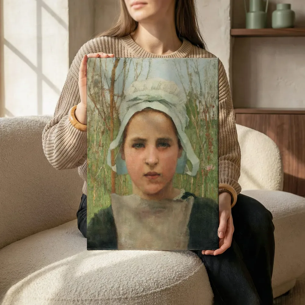 Sfeerimpressie: Marie, een boerenmeisje uit Quimperlé van George Clausen terwijl het zittend wordt getoond