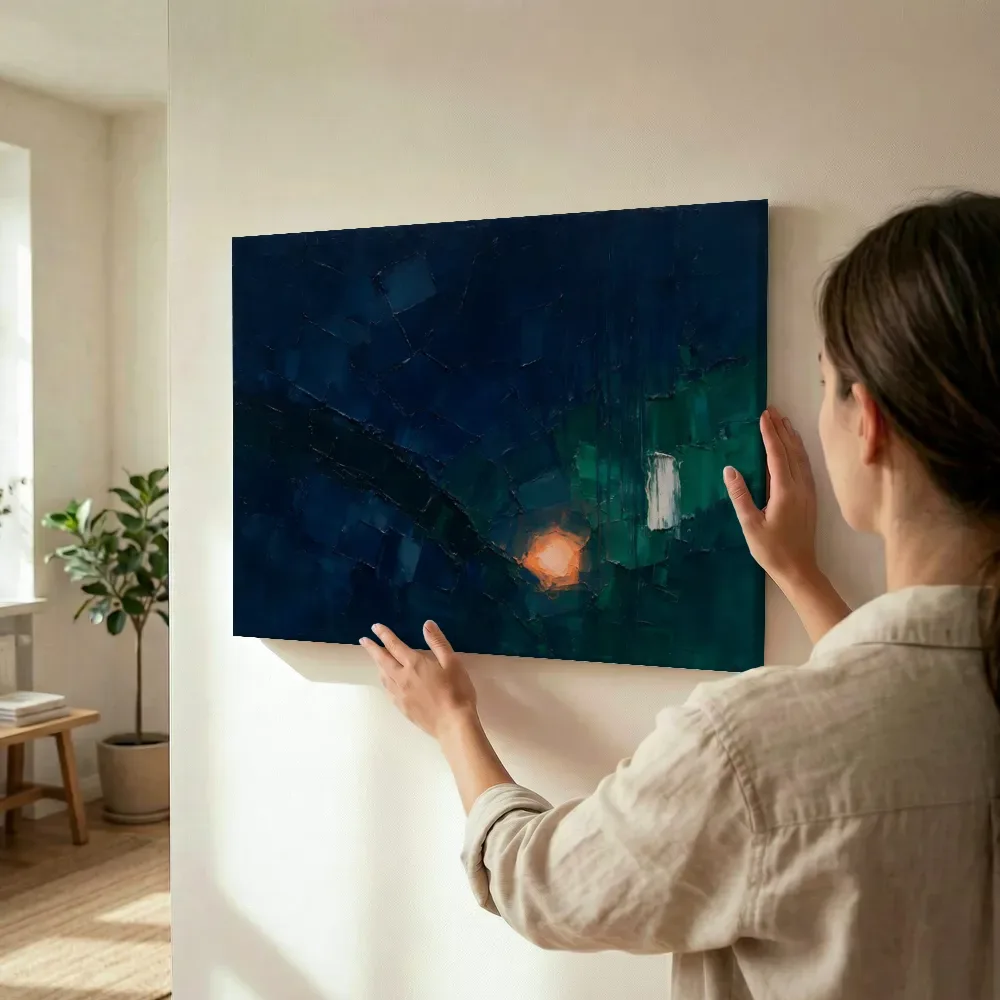 Sfeerimpressie: Marineblauw en perzik met verre gloed terwijl het wordt opgehangen