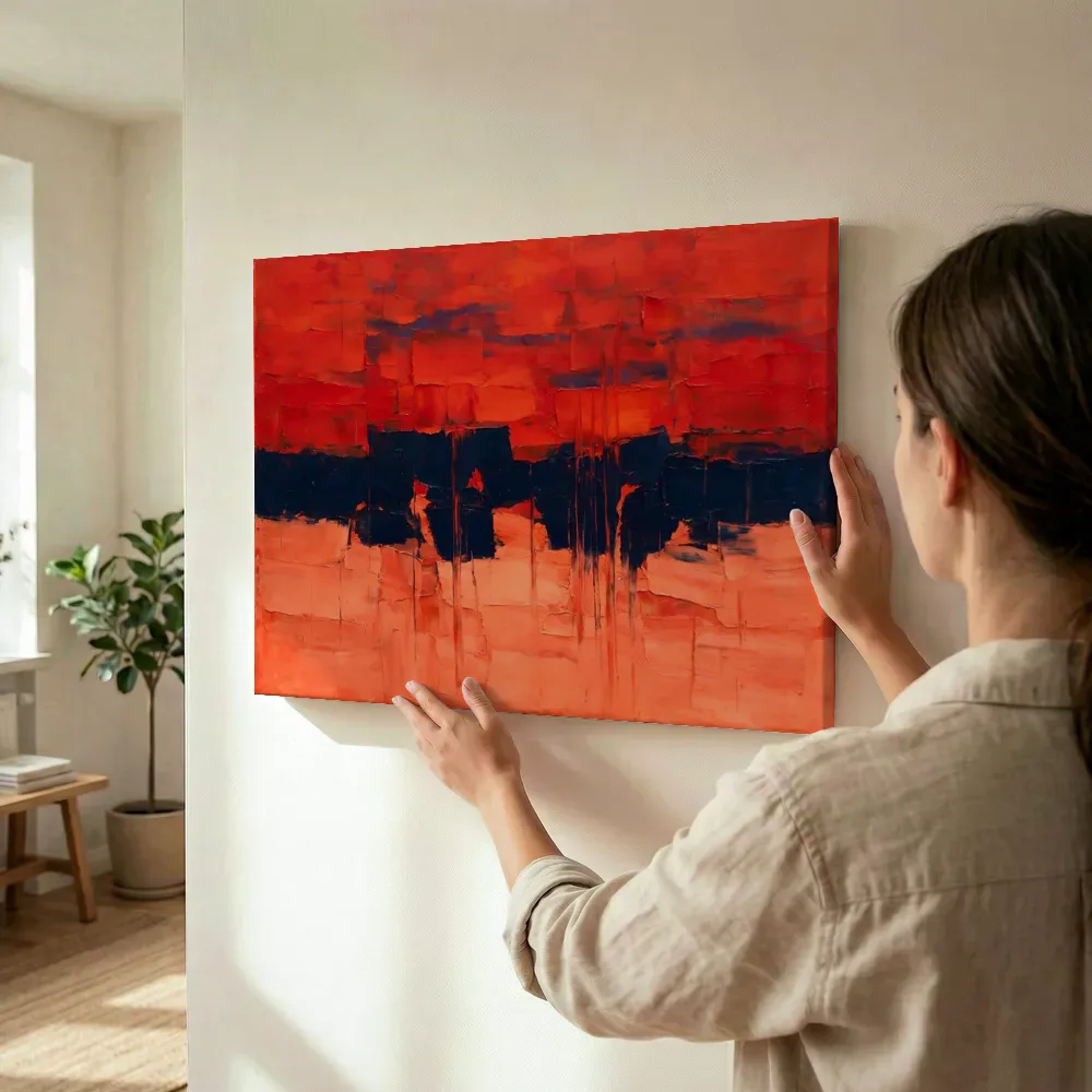 Sfeerimpressie: Marineblauw en scharlaken met gebroken front terwijl het wordt opgehangen