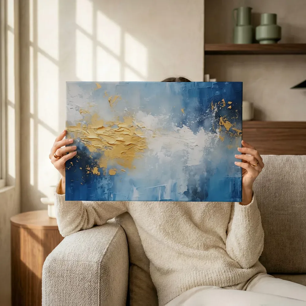 Sfeerimpressie: Marineblauw marmer met gouden adering terwijl het omhoog wordt gehouden