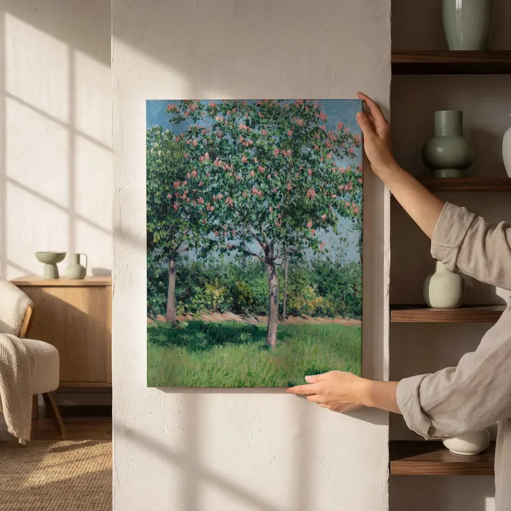 Sfeerimpressie: Marronnier rose, plaine d'Argenteuil van Gustave Caillebotte naast de kast