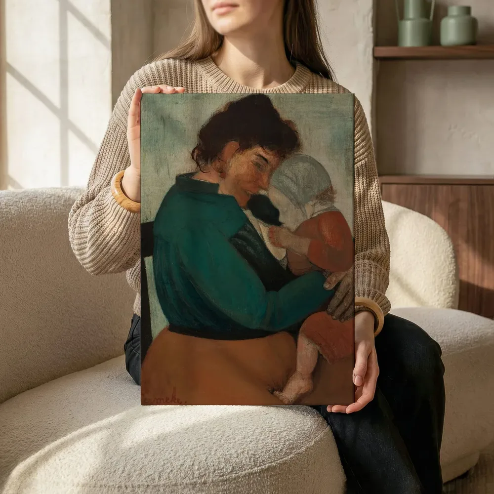 Sfeerimpressie: Maternité ('Femme Ostendaise') (Moederschap (vrouw uit Oostende)) van Constant Permeke terwijl het zittend wordt getoond