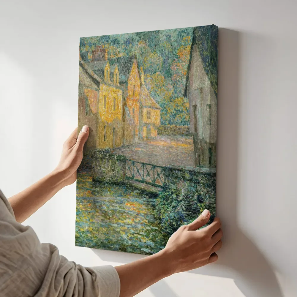 Sfeerimpressie: Matin doré 1920 van Henri Le Sidaner terwijl het aan de muur wordt gehangen