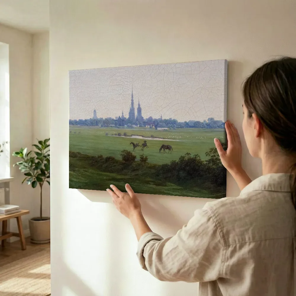 Sfeerimpressie: Weiden bij Greifswald van Caspar David Friedrich terwijl het wordt opgehangen