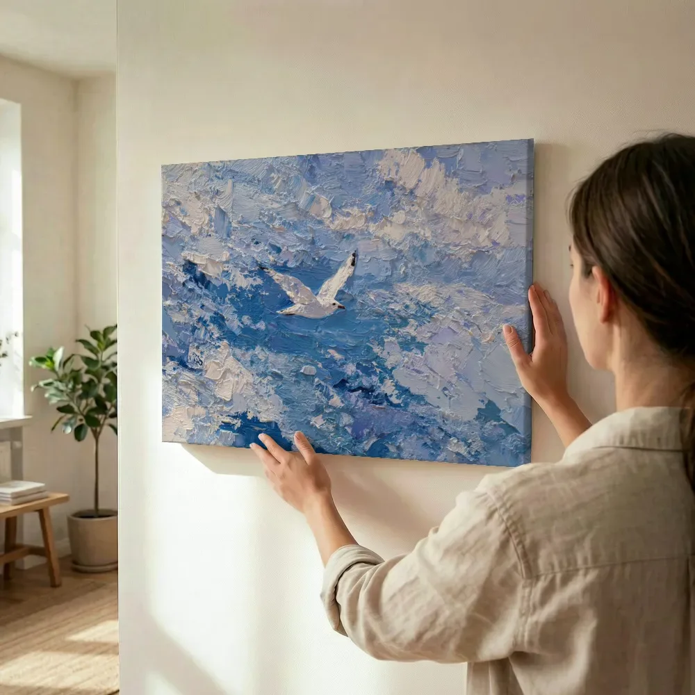 Sfeerimpressie: Meeuw boven zee terwijl het wordt opgehangen