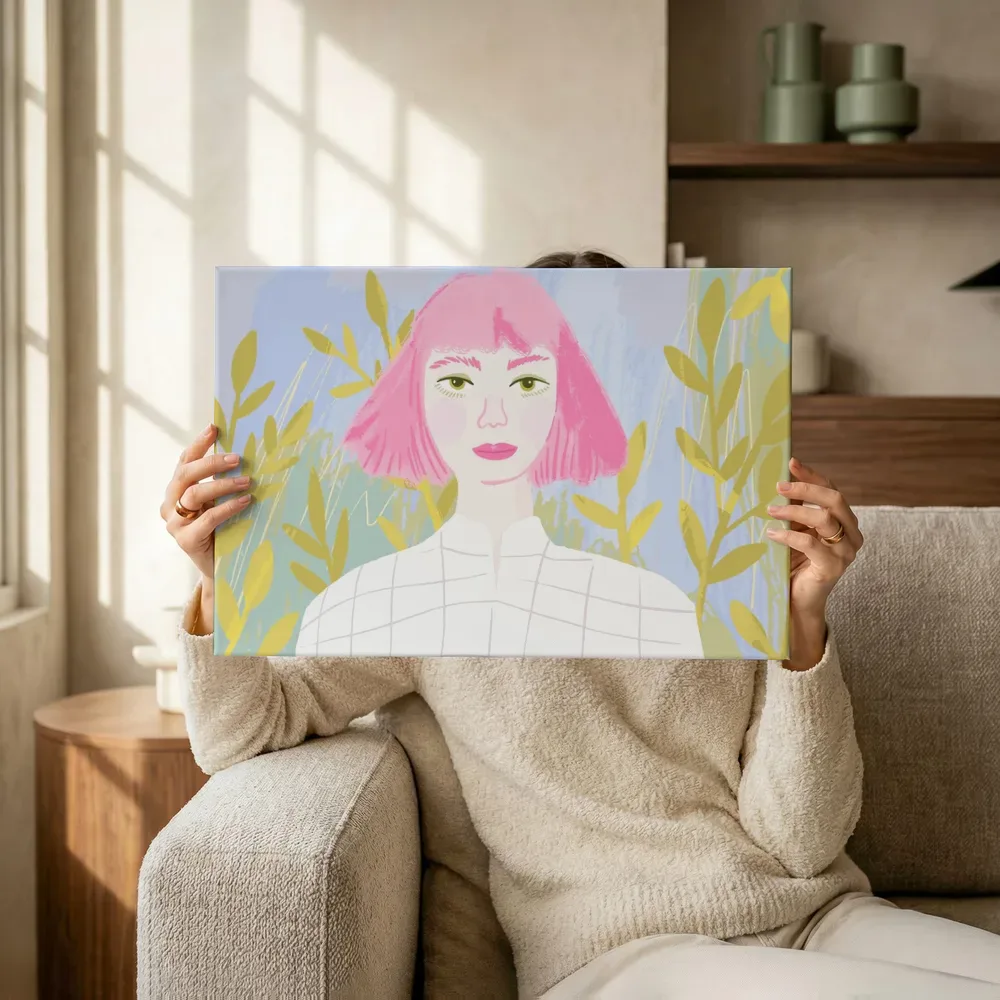 Sfeerimpressie: Portret meisje met roze haar terwijl het omhoog wordt gehouden