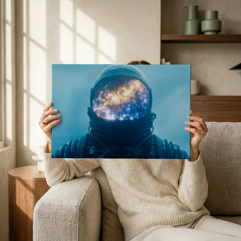 Sfeerimpressie: Melkweg in de helmvisor van een astronaut terwijl het omhoog wordt gehouden