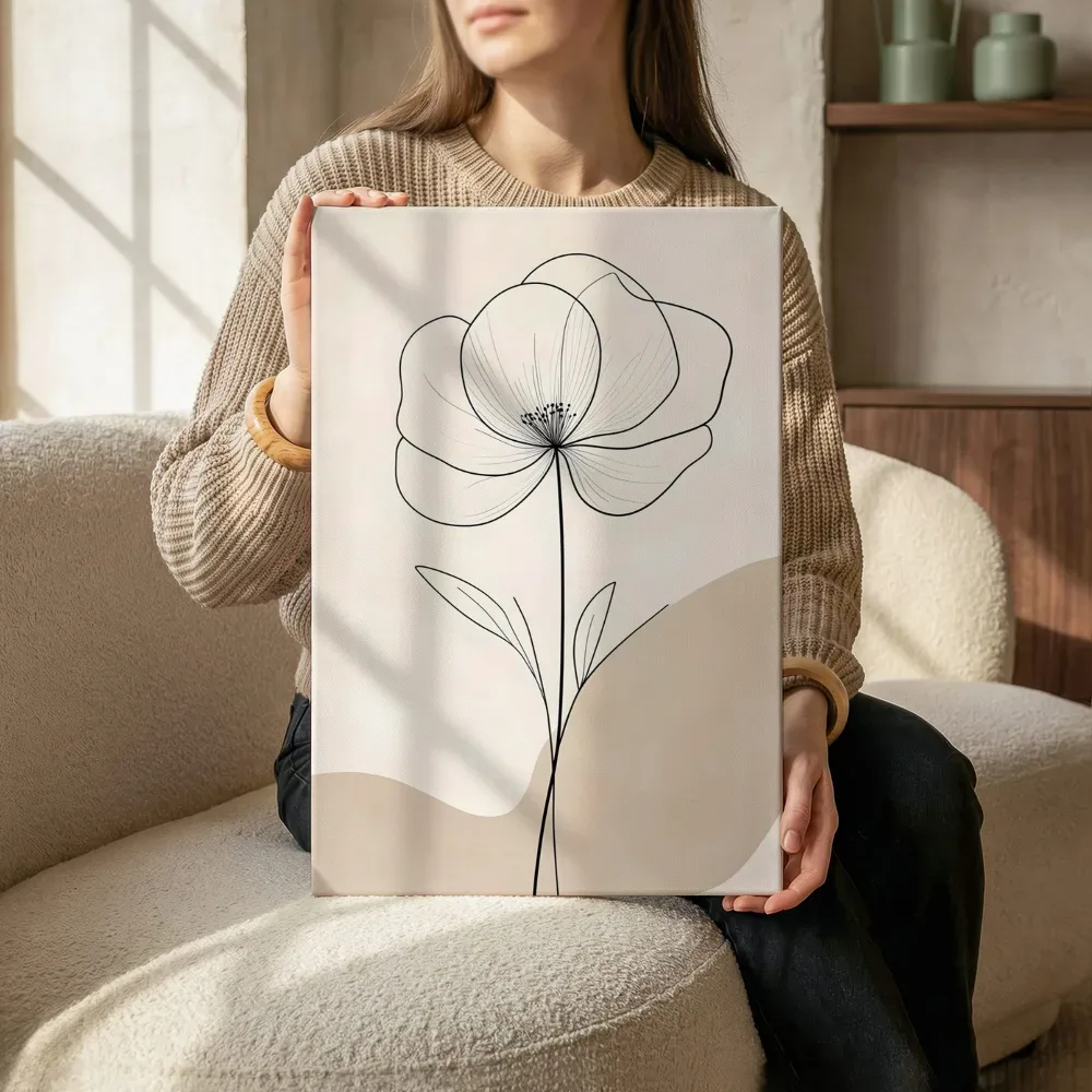 Sfeerimpressie: Minimalistische bloem lijntekening terwijl het zittend wordt getoond