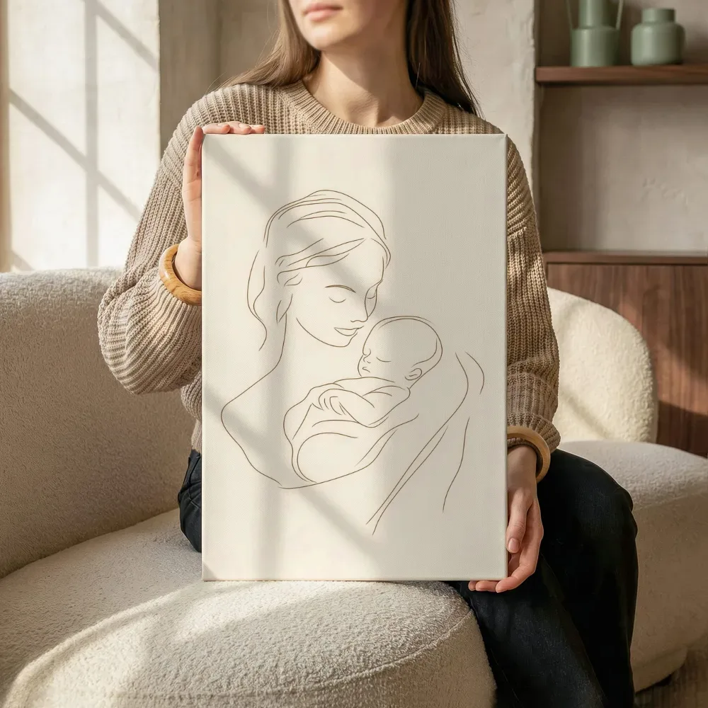 Sfeerimpressie: Moeder met baby lijnkunst terwijl het zittend wordt getoond