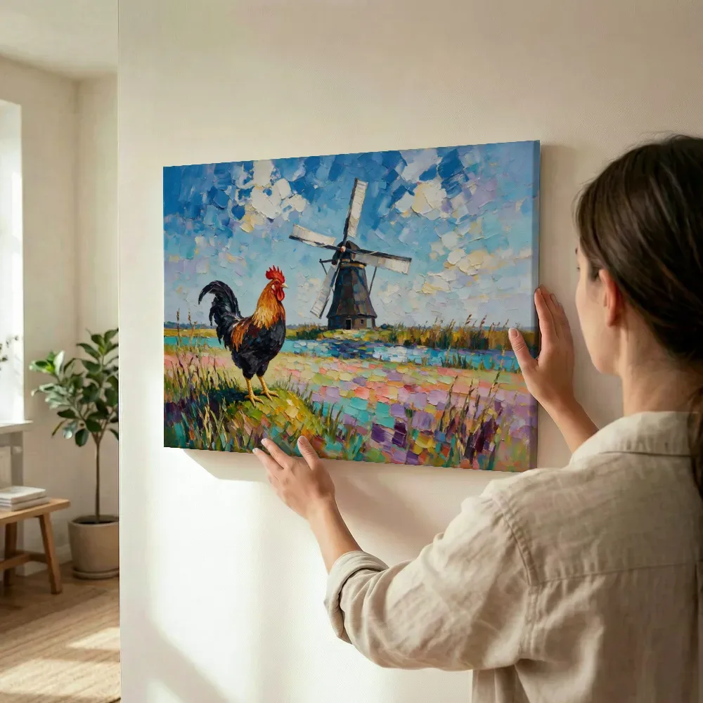 Sfeerimpressie: Molen helder in het volle beeld tussen de grassen terwijl het wordt opgehangen