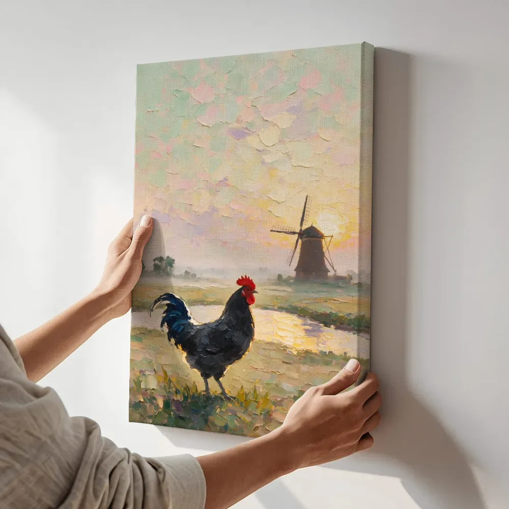 Sfeerimpressie: Molen in helder tegenlicht in de mist naast de kast