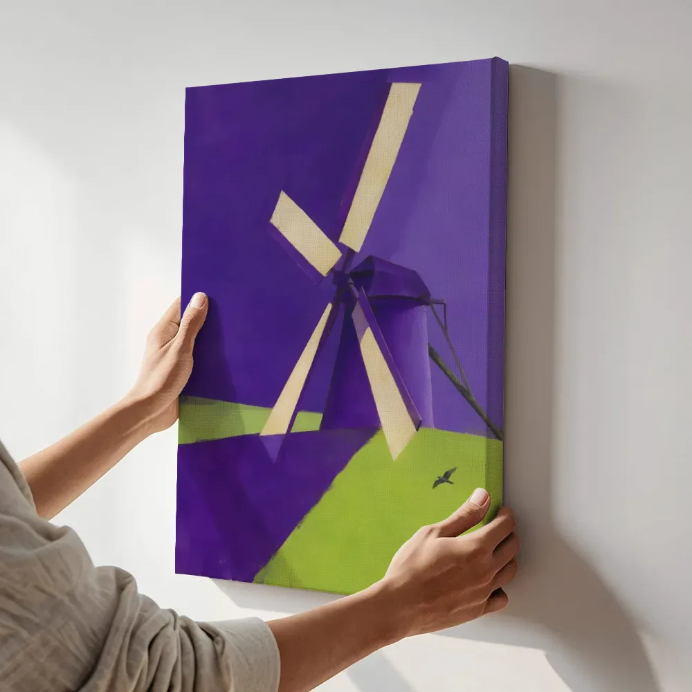 Sfeerimpressie: Molen in violet en limoen terwijl het aan de muur wordt gehangen