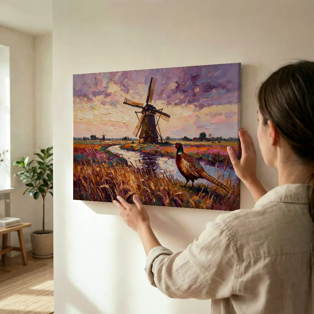 Sfeerimpressie: Molen zacht in het volle beeld tussen de grassen terwijl het wordt opgehangen