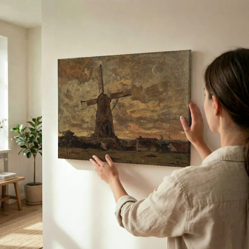 Sfeerimpressie: Molen te Renkum van Théophile de Bock terwijl het wordt opgehangen