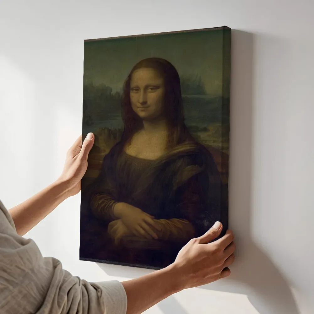 Sfeerimpressie: Mona Lisa van Leonardo da Vinci terwijl het aan de muur wordt gehangen