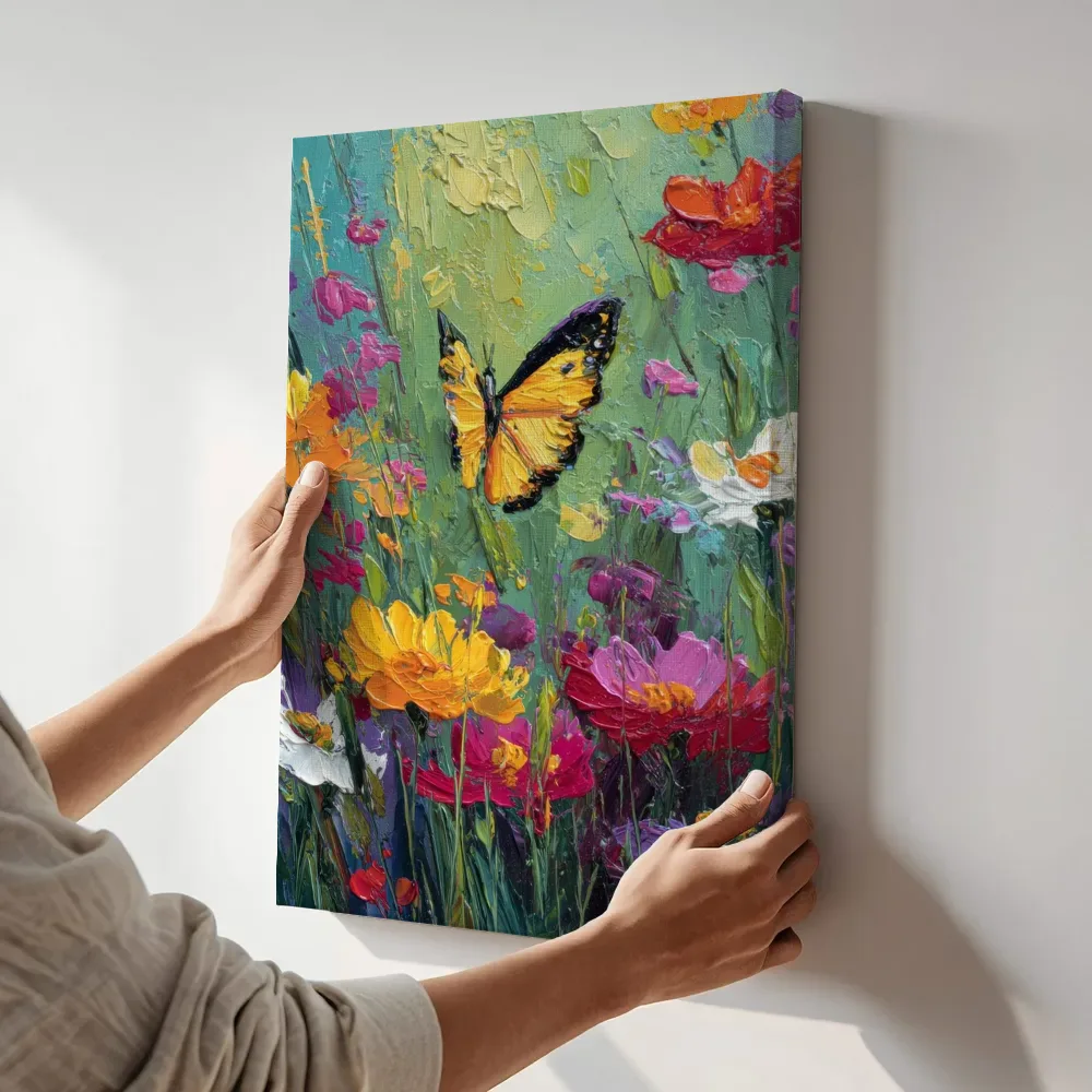 Sfeerimpressie: Monarchvlinder op bloesems terwijl het aan de muur wordt gehangen