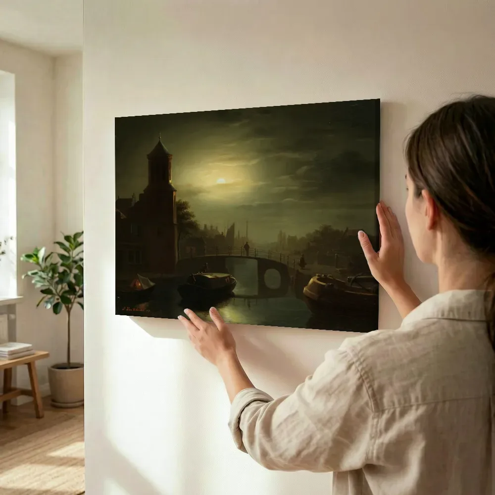 Sfeerimpressie: Maanlicht boven het kanaal van Petrus van Schendel terwijl het wordt opgehangen