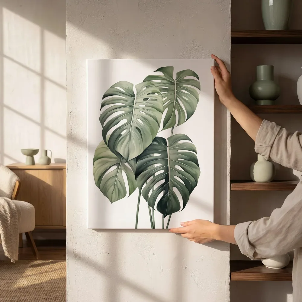 Sfeerimpressie: Monstera cluster op wit naast de kast