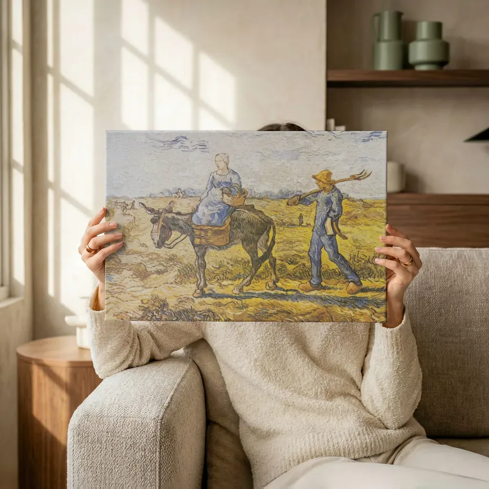 Sfeerimpressie: Ochtend, op weg naar het werk van Vincent van Gogh terwijl het omhoog wordt gehouden