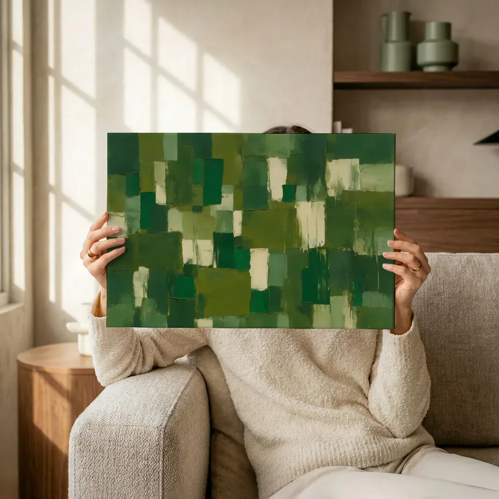 Sfeerimpressie: Mosgroen en smaragd in twintig vakken terwijl het omhoog wordt gehouden