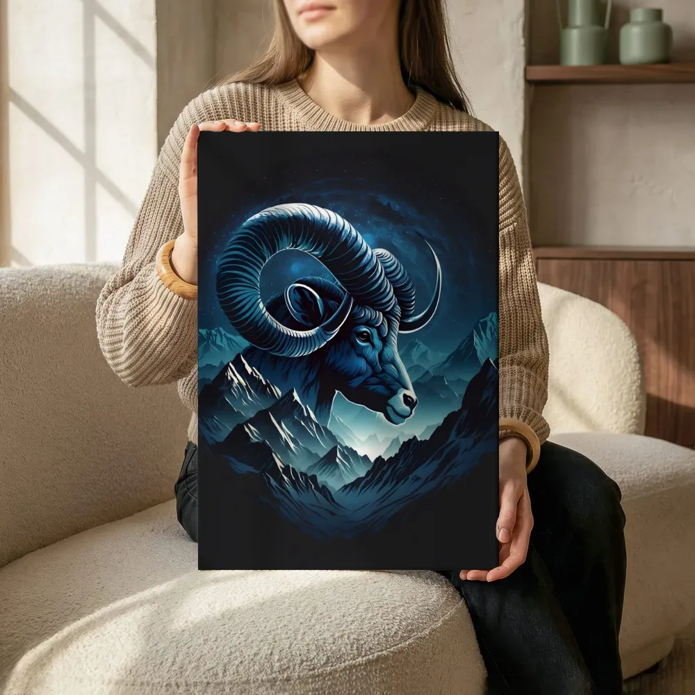Sfeerimpressie: Mouflon in maanlicht terwijl het zittend wordt getoond