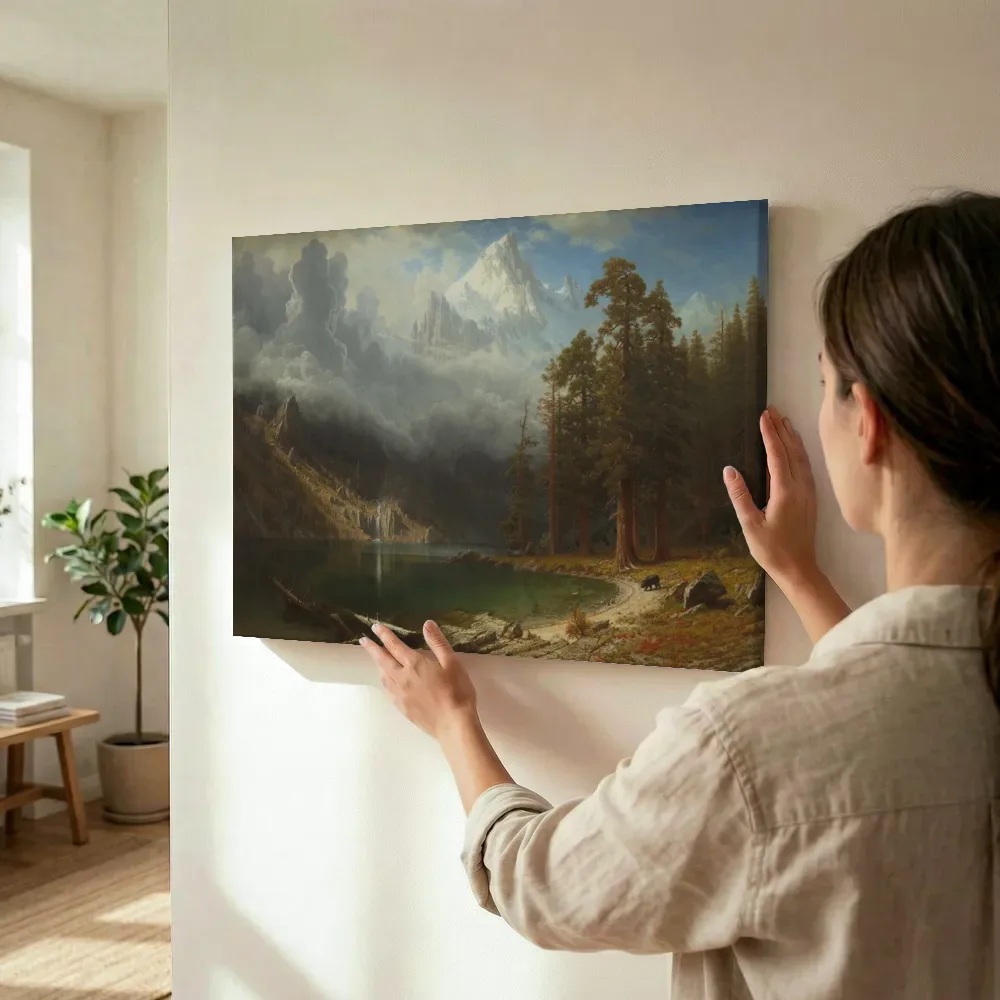 Sfeerimpressie: Mount Corcoran van Albert Bierstadt terwijl het wordt opgehangen