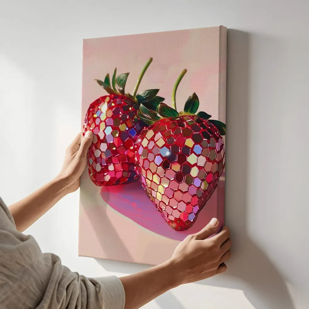 Sfeerimpressie: Mozaïek aardbeien terwijl het aan de muur wordt gehangen