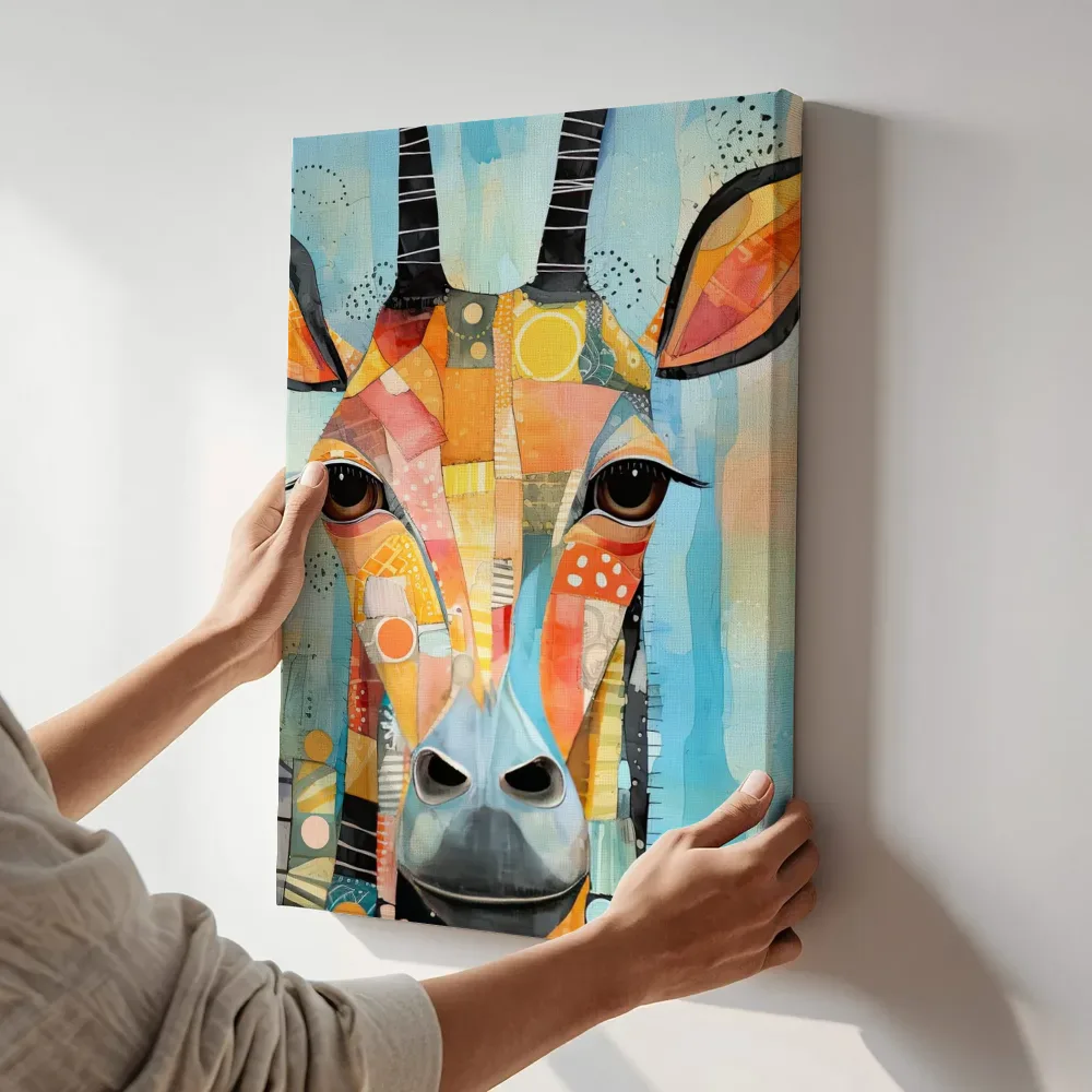 Sfeerimpressie: Mozaïek giraffe close-up terwijl het aan de muur wordt gehangen