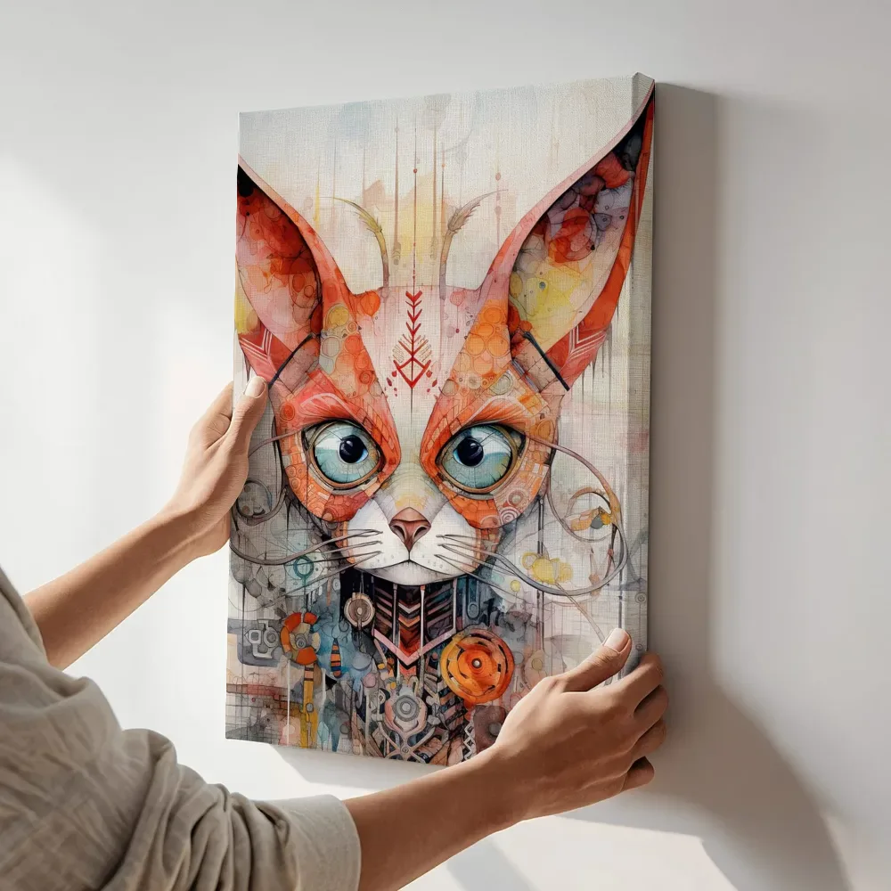 Sfeerimpressie: Mozaïek kat met blauwe ogen terwijl het aan de muur wordt gehangen