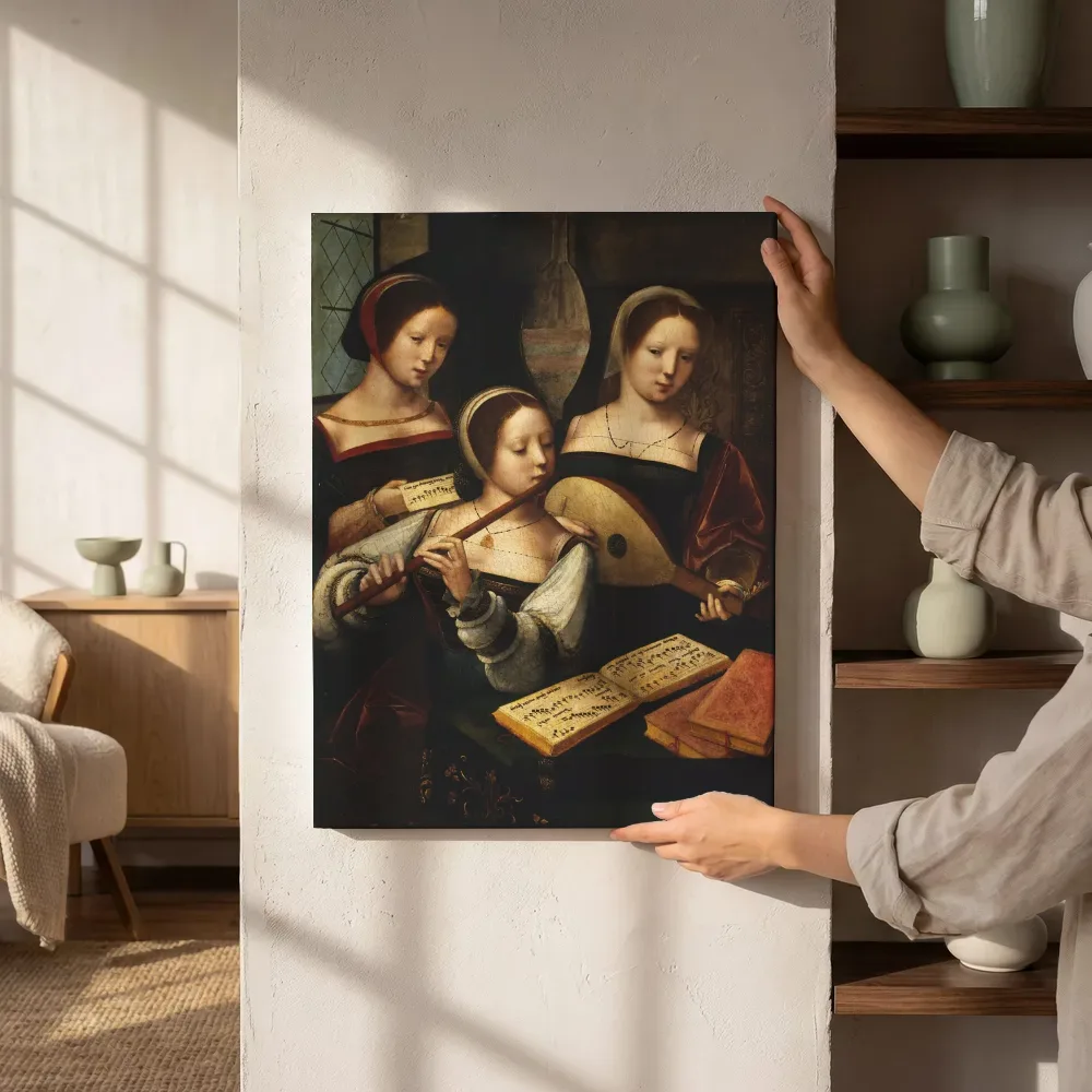 Sfeerimpressie: Musicerend gezelschap van Meester van de Vrouwelijke Halffiguren naast de kast