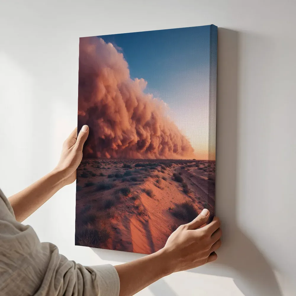 Sfeerimpressie: Muur van zand bij zonsondergang terwijl het aan de muur wordt gehangen