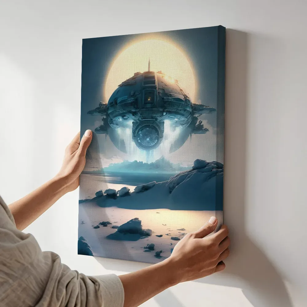 Sfeerimpressie: Mysterieuze alien mothership boven IJs terwijl het aan de muur wordt gehangen