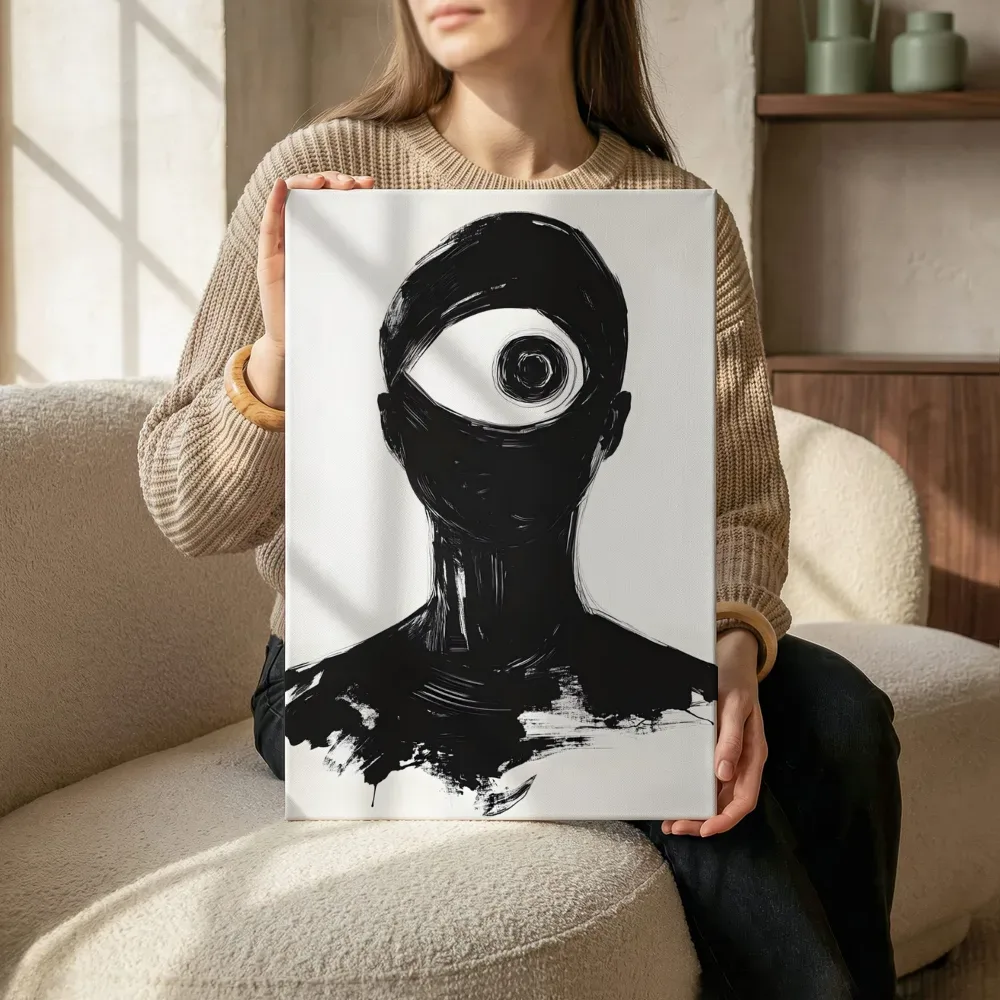 Sfeerimpressie: Mysterieuze figuur met groot oog terwijl het zittend wordt getoond