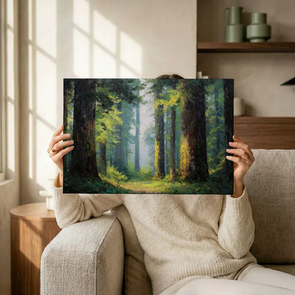 Sfeerimpressie: Mystieke lichtbundel in het bos terwijl het omhoog wordt gehouden