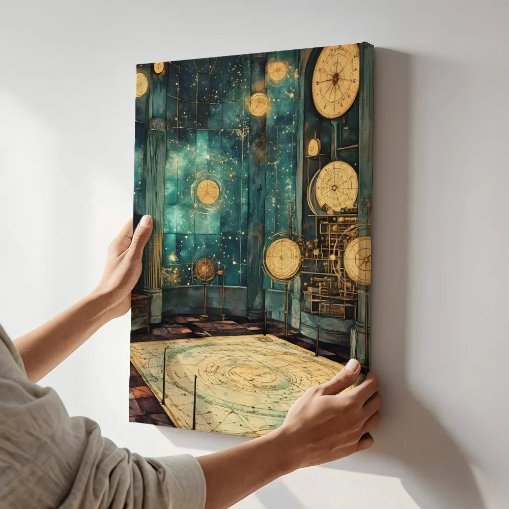 Sfeerimpressie: Mystieke sterrenwacht interieur terwijl het aan de muur wordt gehangen