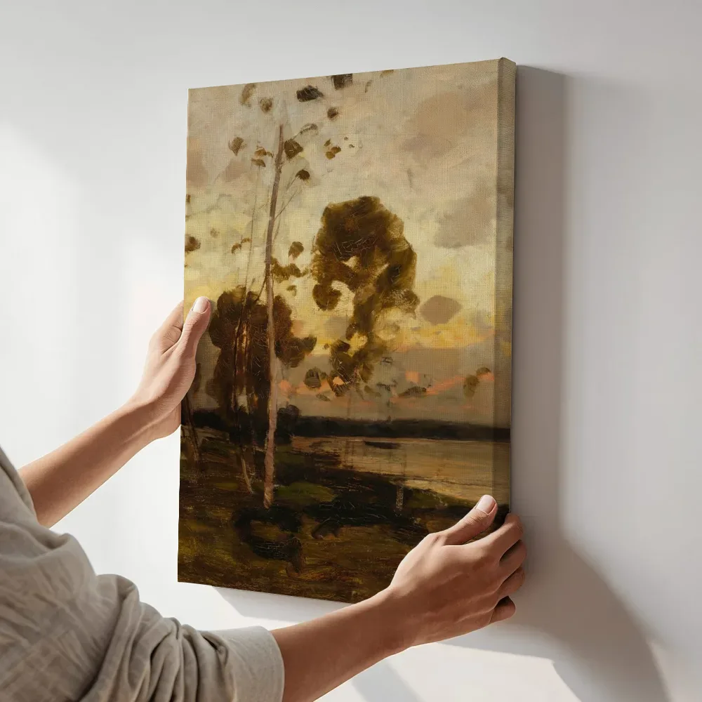 Sfeerimpressie: Na zonsondergang, landschap op Åland van Victor Westerholm terwijl het aan de muur wordt gehangen