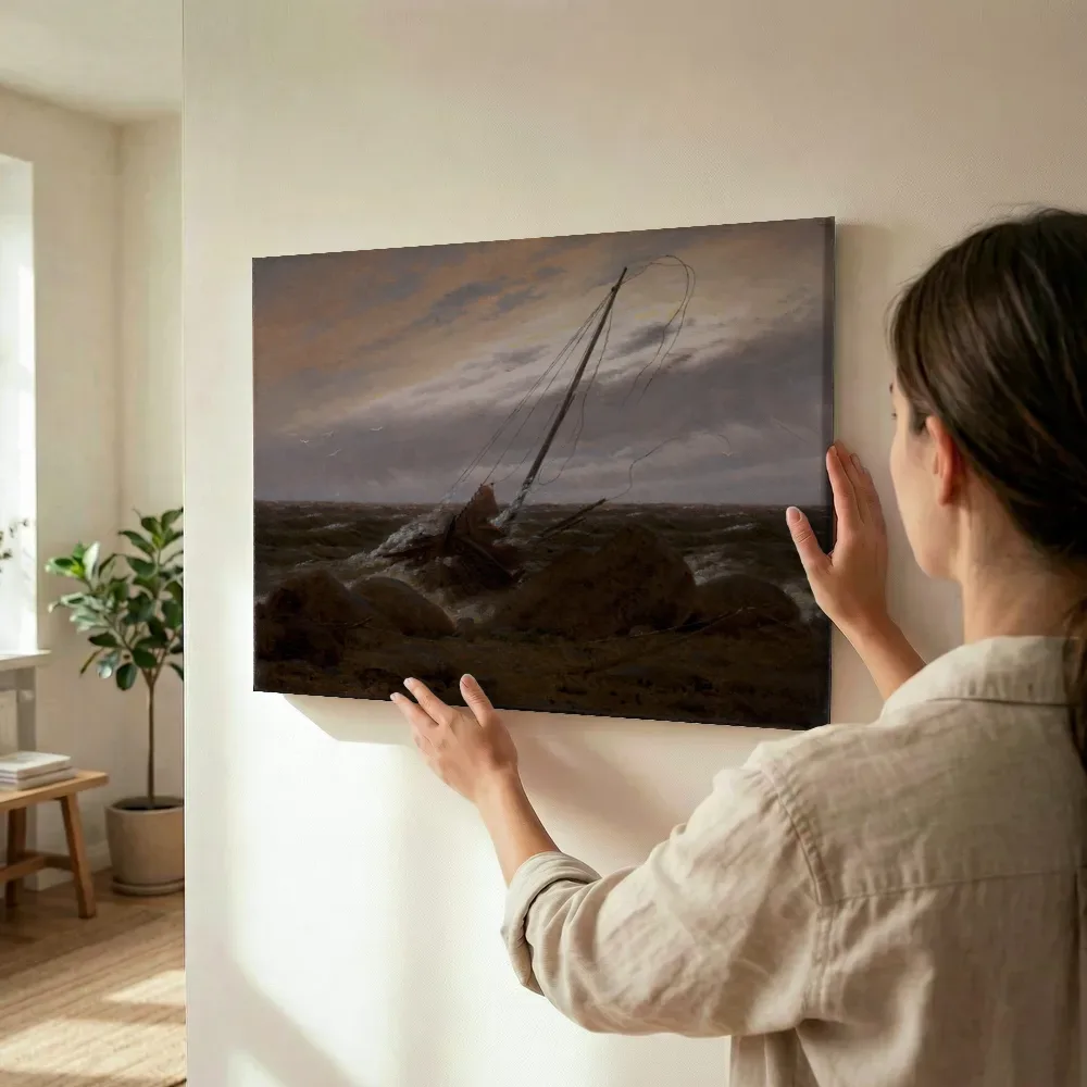 Sfeerimpressie: Naar de storm van Caspar David Friedrich terwijl het wordt opgehangen