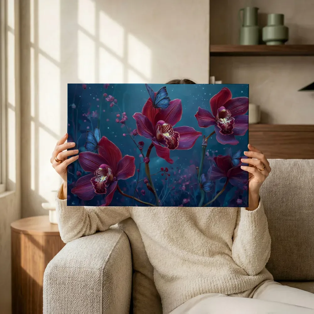 Sfeerimpressie: Nachtelijke orchideeën in de sterrenhemel terwijl het omhoog wordt gehouden