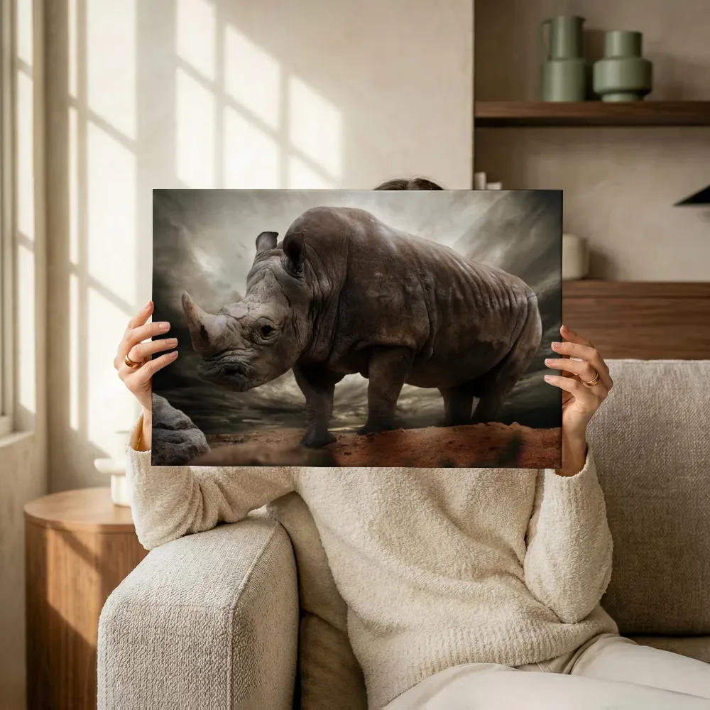 Sfeerimpressie: Neushoorn onder dreigende hemel terwijl het omhoog wordt gehouden