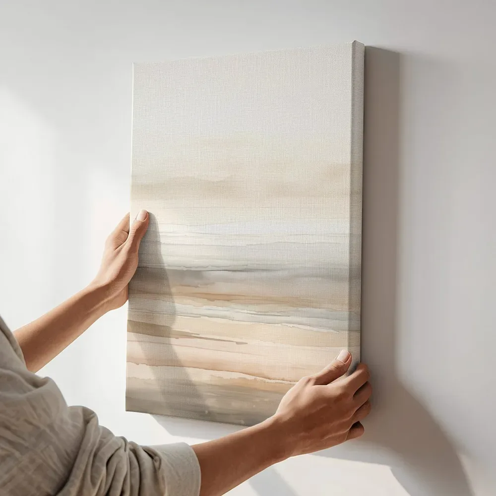Sfeerimpressie: Nevelige zandvlakte terwijl het aan de muur wordt gehangen