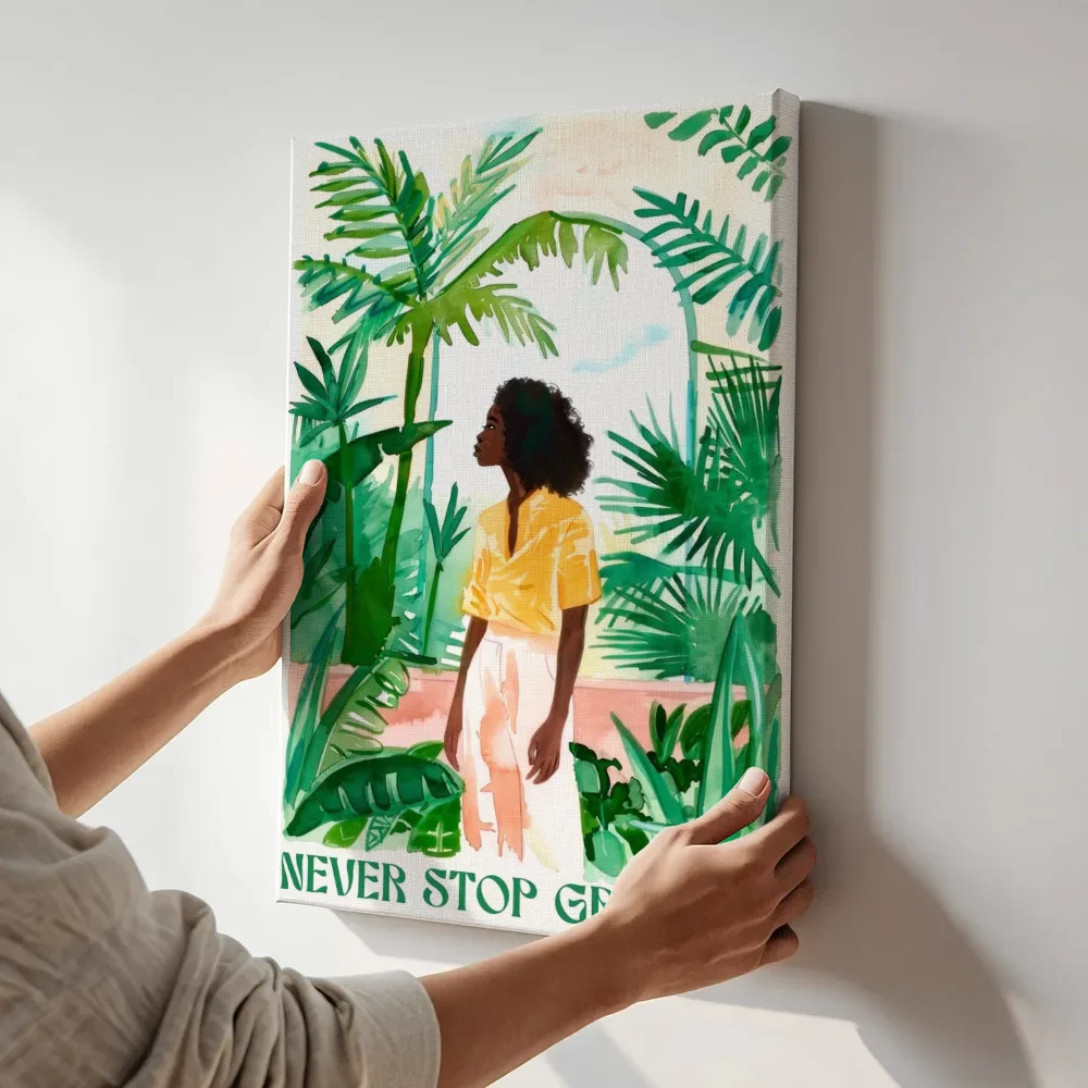 Sfeerimpressie: Never stop growing terwijl het aan de muur wordt gehangen