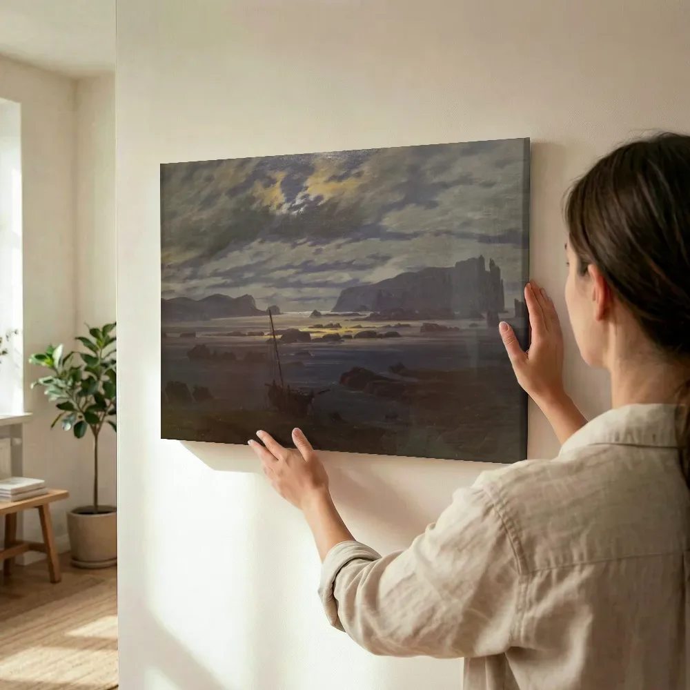 Sfeerimpressie: Noordzee in maanlicht van Caspar David Friedrich terwijl het wordt opgehangen