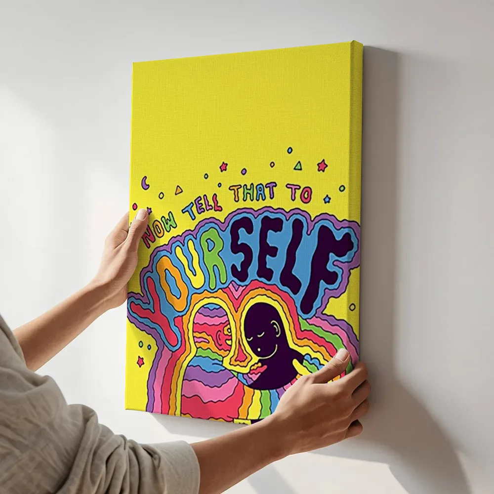 Sfeerimpressie: Now tell that to yourself typografie terwijl het aan de muur wordt gehangen