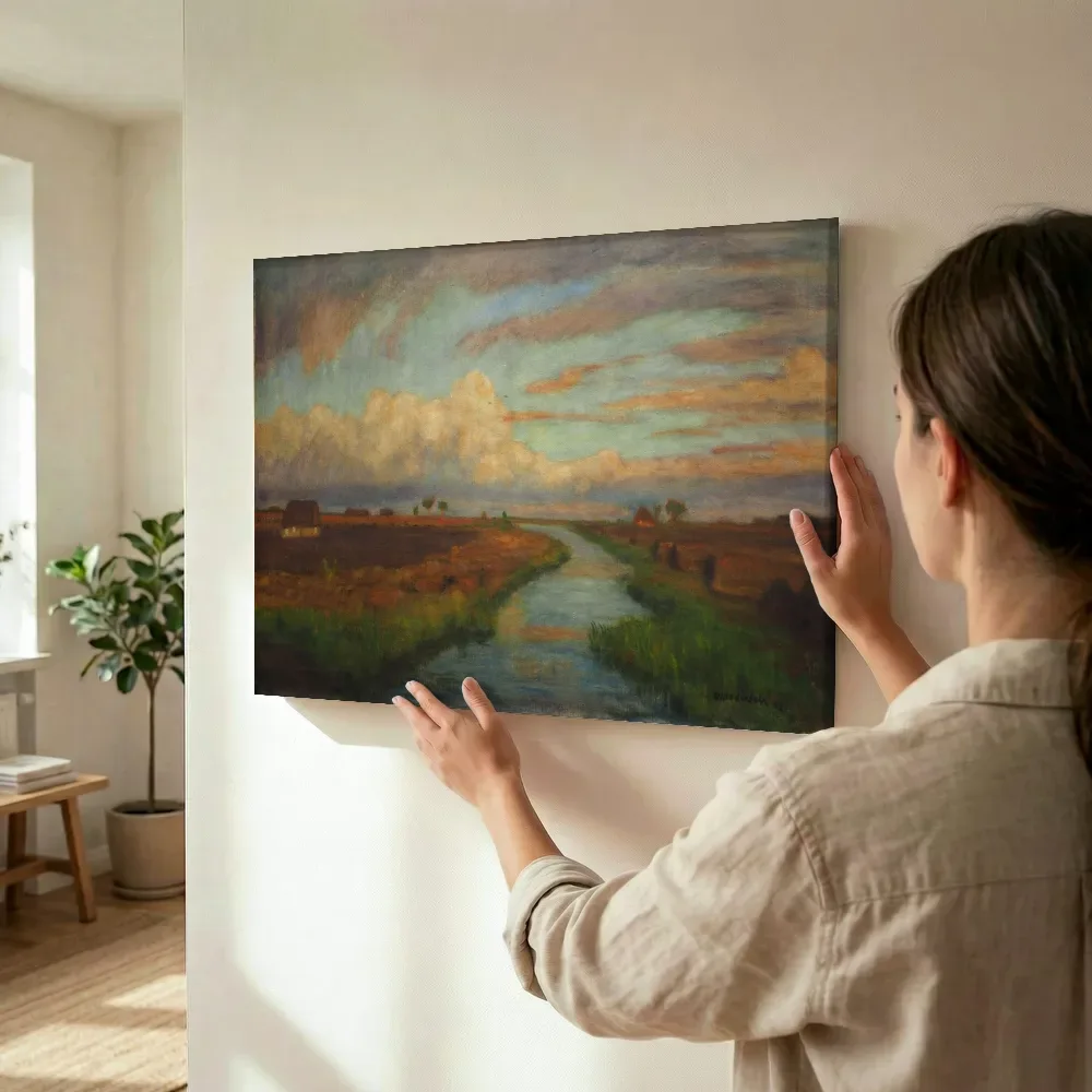 Sfeerimpressie: Zomeravond met wolken van Otto Modersohn terwijl het wordt opgehangen
