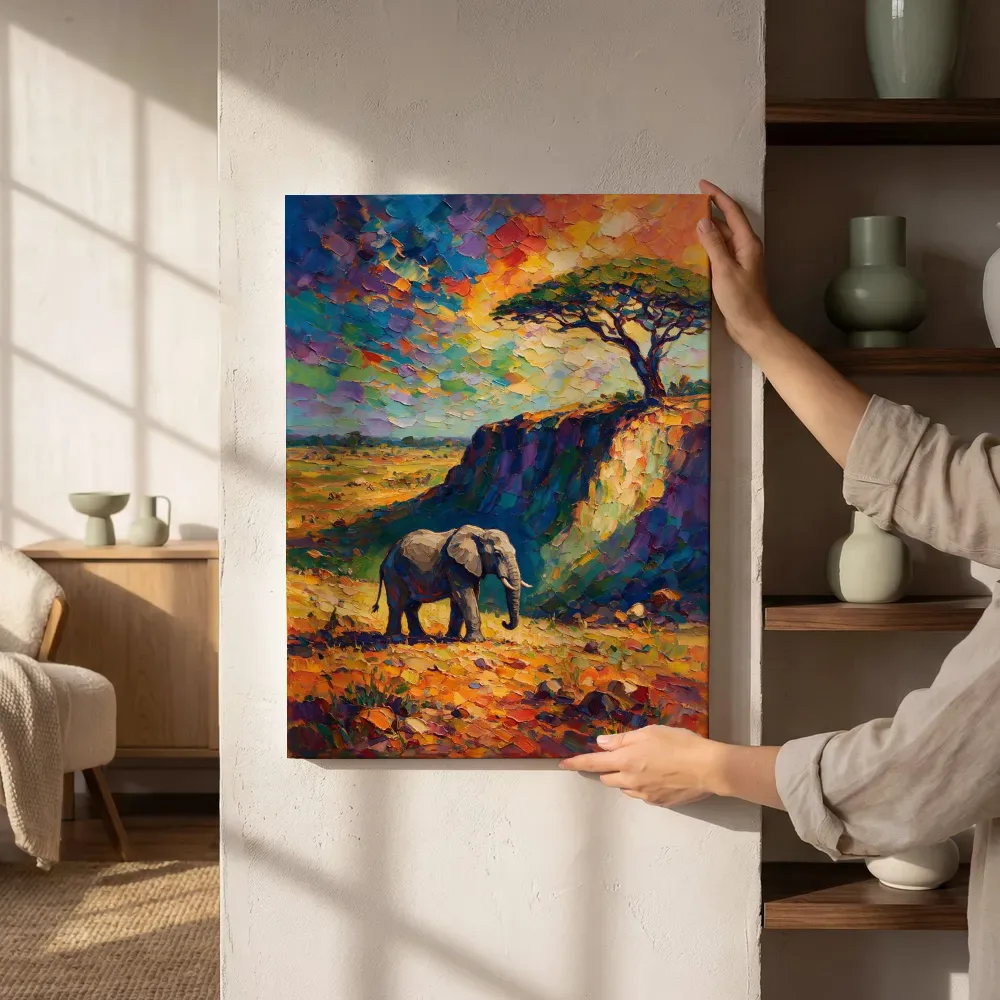 Sfeerimpressie: Olifant diep in het landschap tegen een muur in de schaduw terwijl het zittend wordt getoond