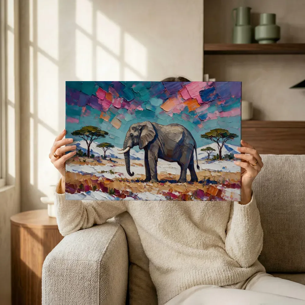 Sfeerimpressie: Olifant in donkere pose in de sneeuw terwijl het wordt opgehangen